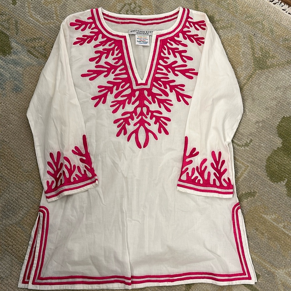 Gretchen Scott Coral Tunic in Hot Pink and White S